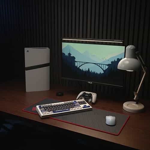 mozaic matrix v2 red stitch full gaming setup