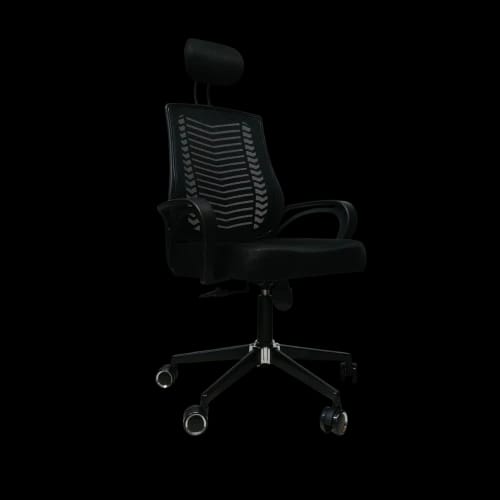 black ergonomic chair angled view 1
