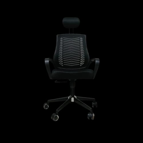 black mesh office chair front view 1