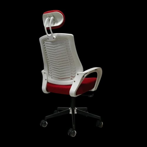 red and white chair back view 1