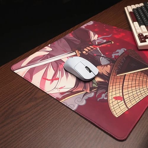 red samurai mouse pad with keyboard and mouse