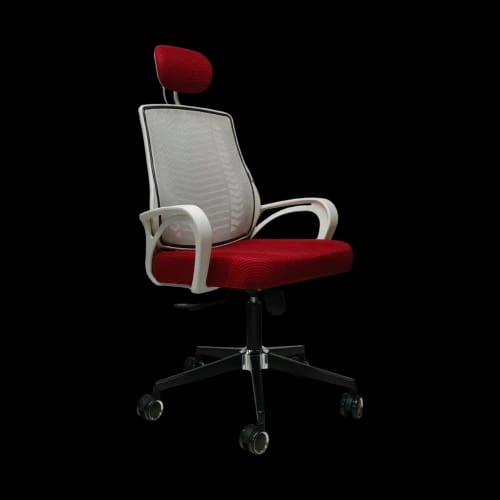red seat office chair angled view 1