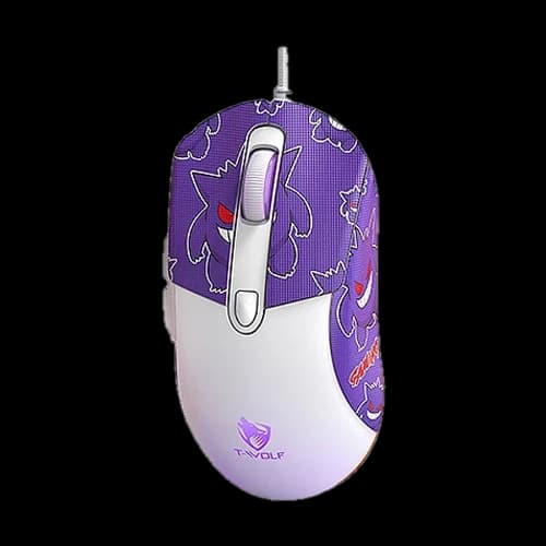 T-WOLF G550 RGB Wired White Gaming Mouse With Purple Gengar Kuromi Sticker