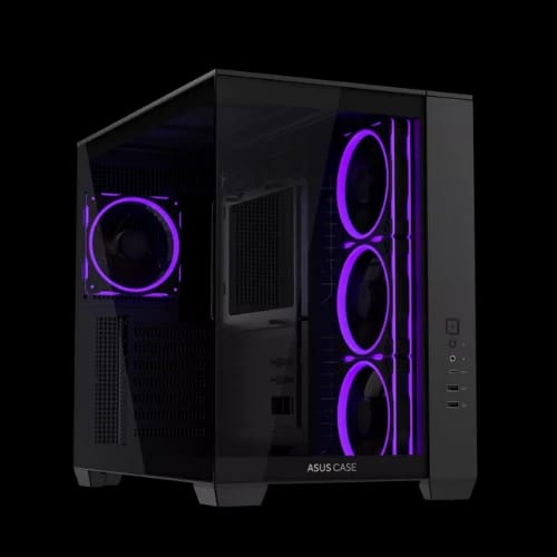 asus a32 plus argb panoramic mid tower gaming casing with 4 pre installed argb fans bk