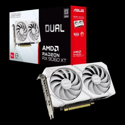 asus dual radeon rx 9060 xt 16gb gddr6 white edition graphics card white main