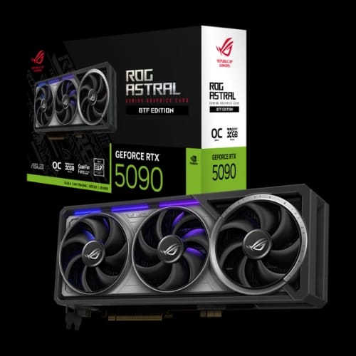 asus rog astral geforce rtx 5090 32gb gddr7 btf graphics card black with box