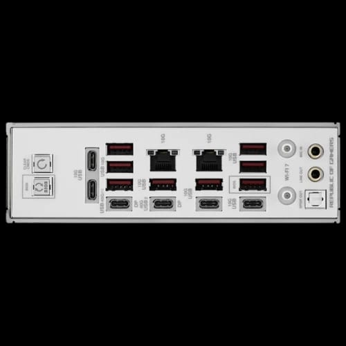 asus rog crosshair x870e glacial e atx motherboard ports