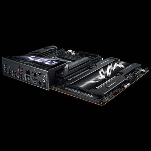 asus rog crosshair x870e hero amd am5 atx motherboard side