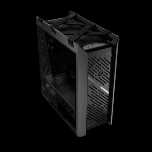 asus rog strix helios ii gx601s mid tower atx gaming case black top left view