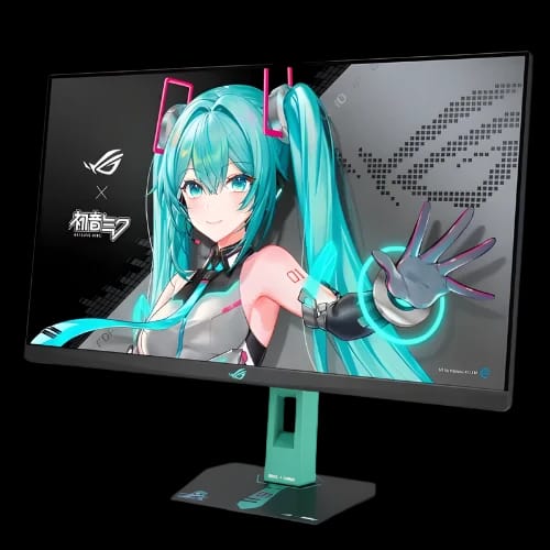 asus rog strix xg27acmeg g 27 260hz hatsune miku edition gaming monitorfront angle