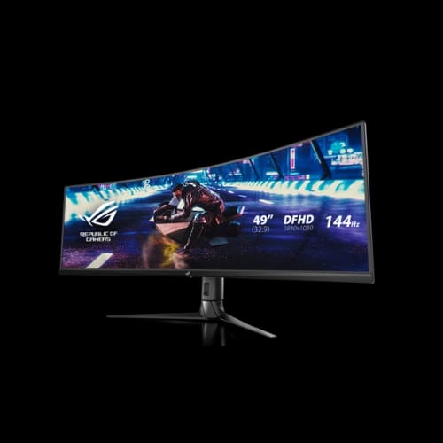 asus rog strix xg49vq 49 inch super ultra wide hdr curved gaming monitorleft angle