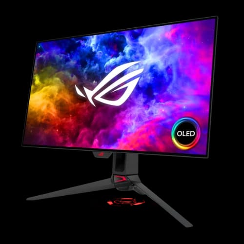 asus rog swift pg27aqdm 265 oled 240hz gaming monitorleft angle