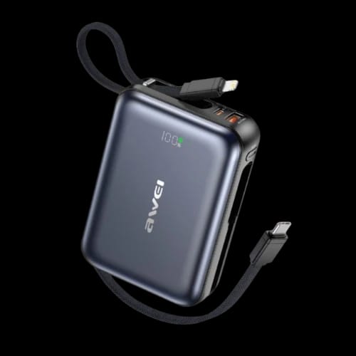 awei c03 20000mah 45w power bank with built in cables