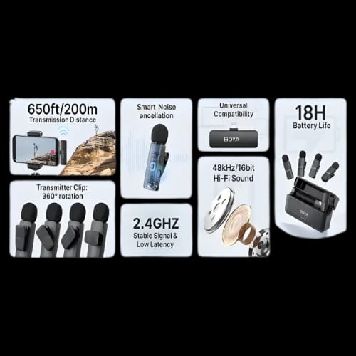 boya by v4 4 channel mini wireless microphone with 35mm converterfull set