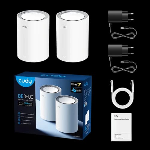 cudy m3600 be3600 dual band wi fi 7 mesh router 2 pack full set