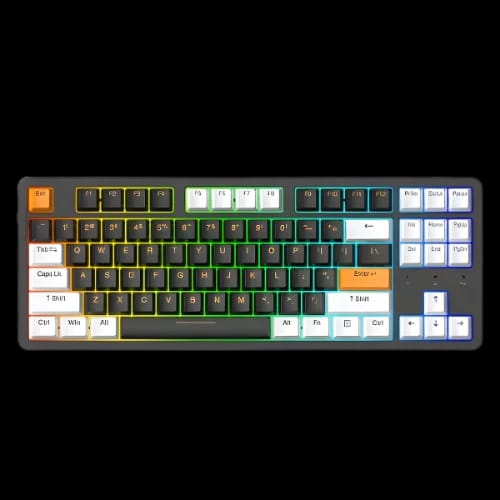 dareu a87x pro tri mode rgb mechanical keyboard black gold keycaps blue sky v3 switches main