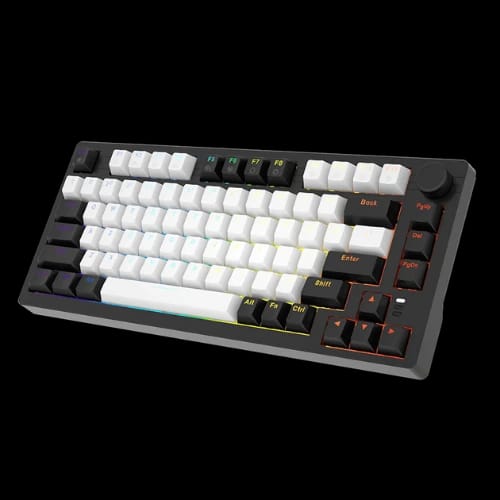 dareu ek75 2025 edition pbt doubleshot keycaps white black dream switch angled