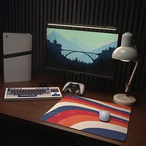 glidecraft mouse pad desk setup with keyboard and mouse