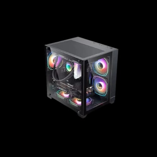 golden field seaview m360 black mini tower micro atx gaming case angled
