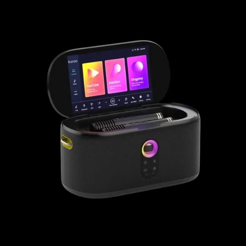 ikarao xtreme break x1 all in one karaoke portable bluetooth speaker with built in 13 inch tablet angled