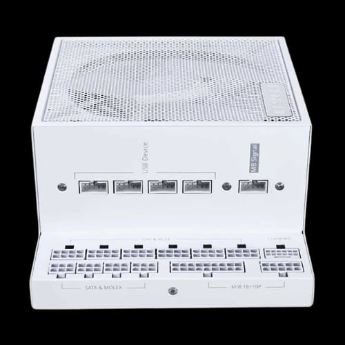 lian li edge 850 850w pg5 full modular 80 plus platinum certified power supply white ports