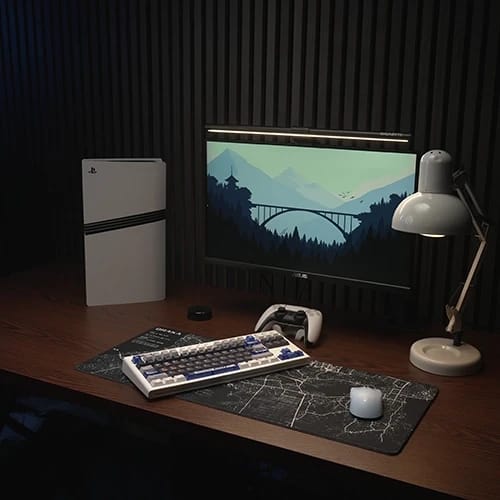 lines of dhaka desk setup with city map design desk mat 700 300