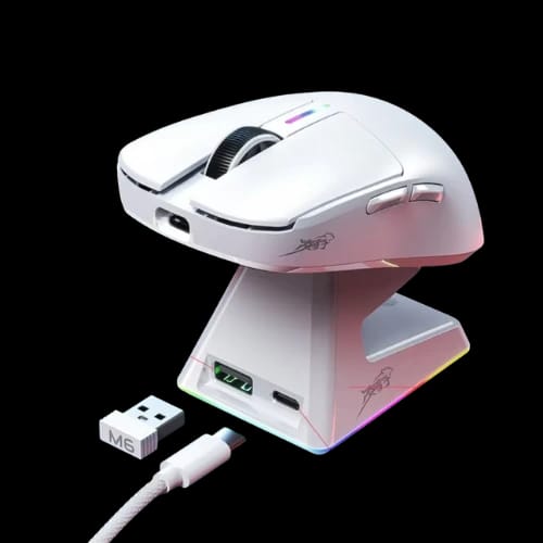 lingbao m6 tri mode gaming mouse with dock white