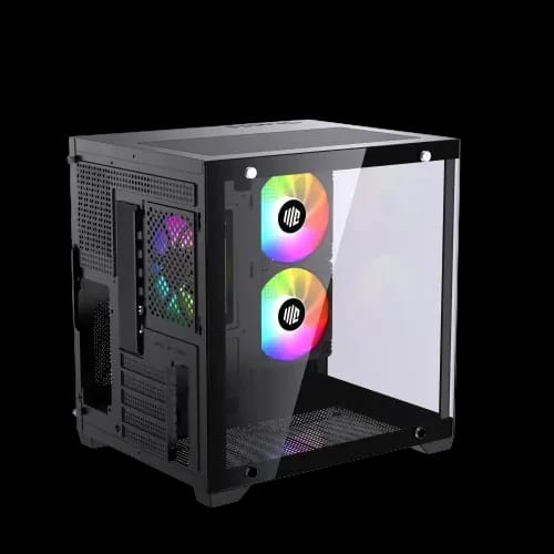 maxcool inferno mc5 micro atx gaming case with 5x argb fan back