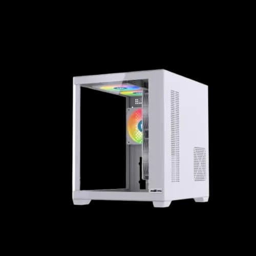 maxcool inferno mc5 micro atx gaming case with 5x argb fan white front