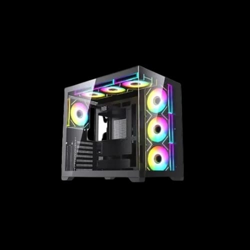 maxcool panda mc7 mid tower atx gaming casing with 7 infinity argb fans black
