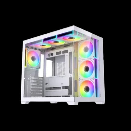 maxcool panda mc7 mid tower atx gaming casing with 7 infinity argb fans white