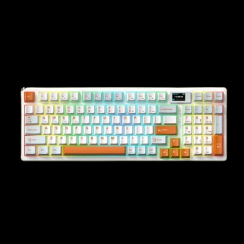 monka 3098 pro v2 tri mode mechanical keyboard white orange cherry powder switch