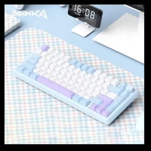monka a75 aluminum tri mode wireless mechanical keyboard misty blue snow leopard 2