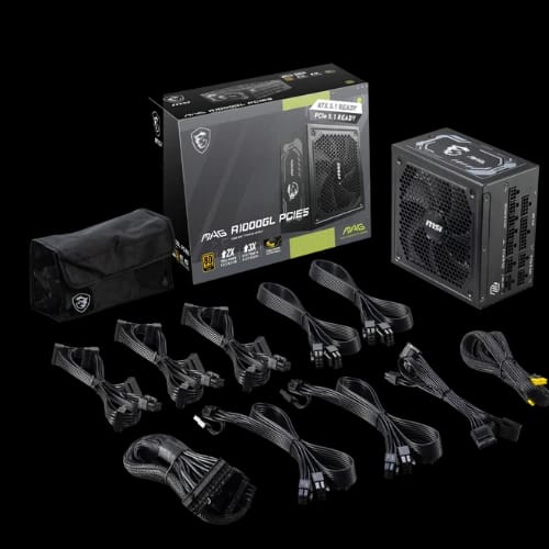 msi mag a1000gl pcie5 1000w 80 plus gold full modular power supplyfull set