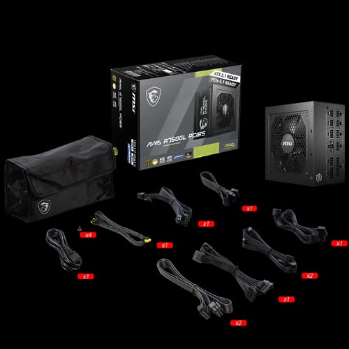 msi mag a750gl pcie5 750w 80 plus gold full modular power supplyfull set