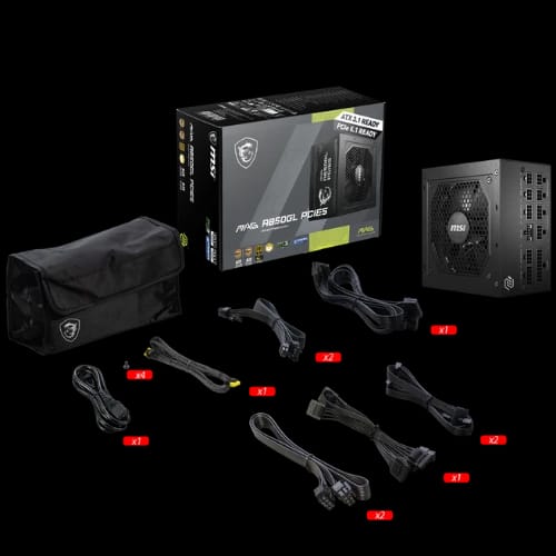 msi mag a850gl pcie5 850w 80 plus gold full modular power supplyfull set