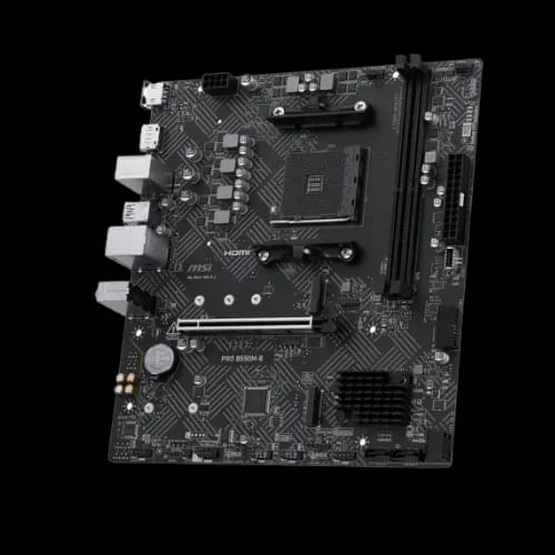 msi pro b550m b front view with am4 socket ram slots and pcie slot