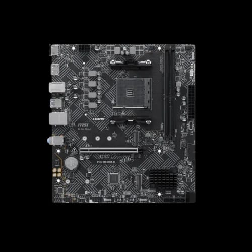 msi pro b550m b top view with am4 socket ddr4 slots and pcie slot