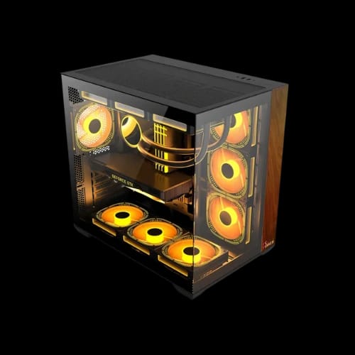 pc power dark wood casing with 7 fans and 650w psu 2