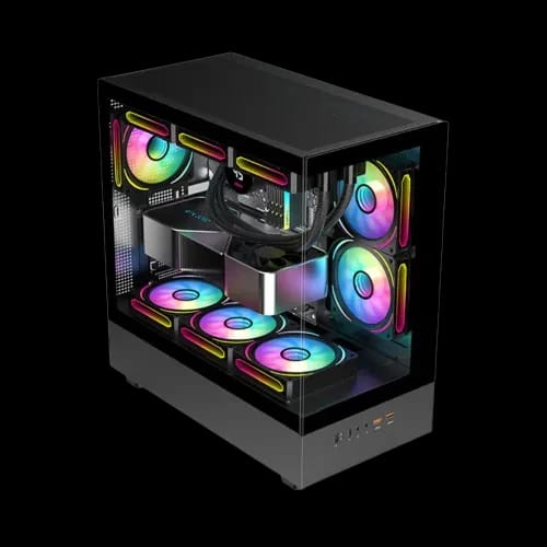 pc power horizon x2 gaming case with 6 argb infinity fans left