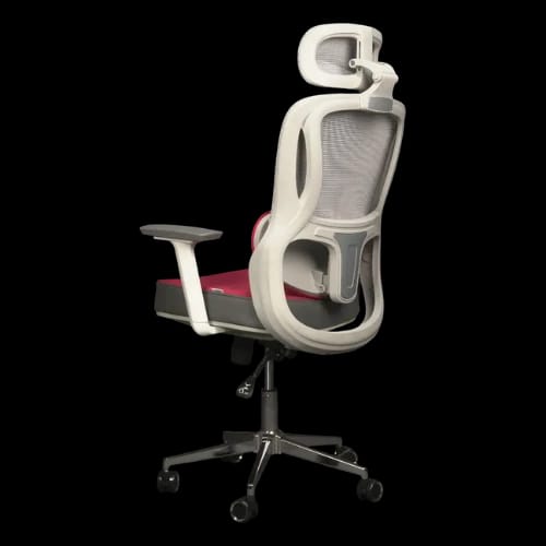 pcb ergo ease chair grey velvet red back left side view