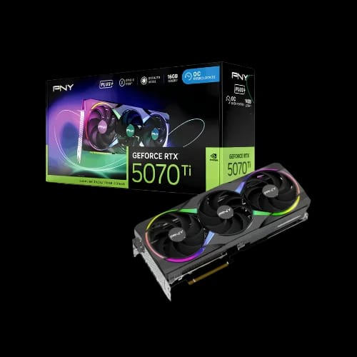 pny geforce rtx 5070 ti 16gb gddr7 epic x rgb overclocked triple fan plus graphics card