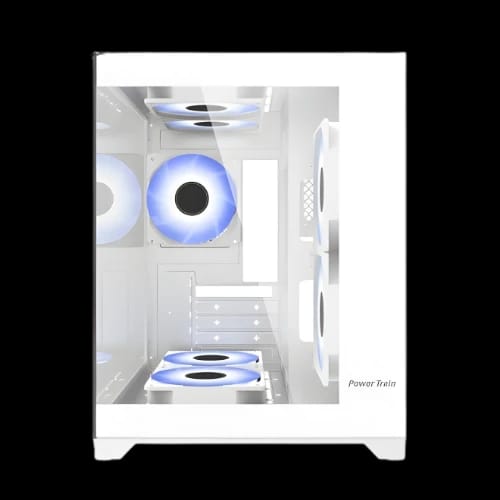 power train g777 mid tower atx gaming desktop case white side