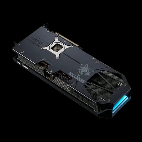 powercolor hellhound amd radeon rx 9070 xt 16gb gddr6 graphics card back side view