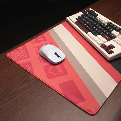 pulse matrix desk mat with keyboard and mouse setup