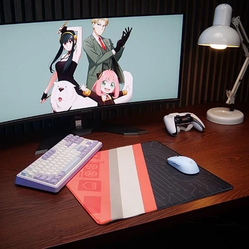 pulse matrix gaming desk mat with red accent design
