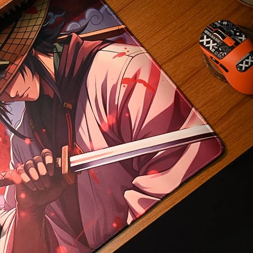 red samurai mouse pad close up showing artwork detail