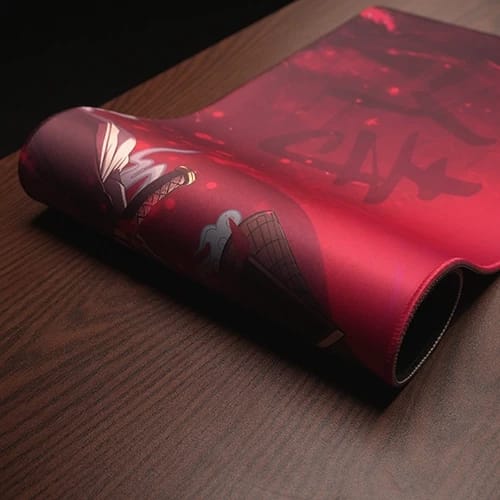 red samurai mouse pad rolled desk mat showing flexible build 1