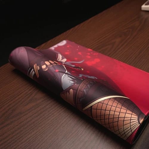 red samurai mouse pad rolled desk mat showing flexible build