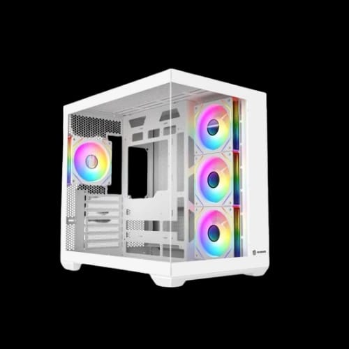 revenger air space btf 4 argb infinity fan atx white gaming casing tempered glass window